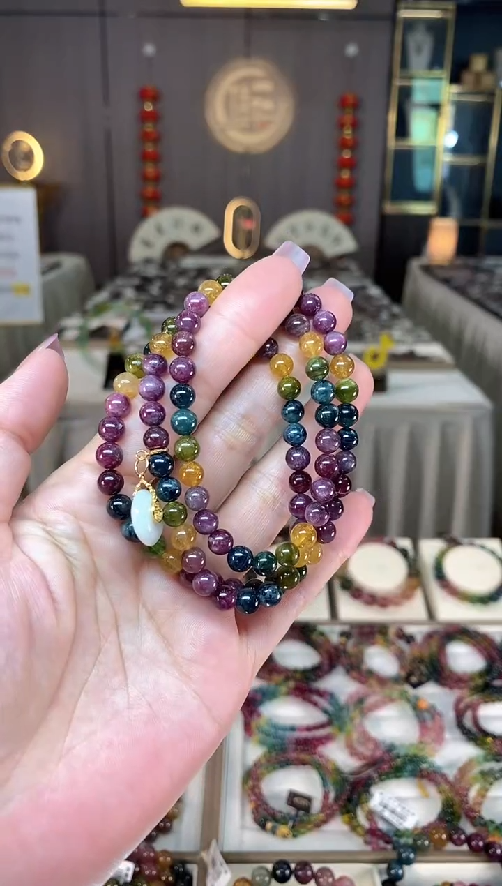 未镶嵌老矿碧玺彩虹三圈手串6mm+碧玺hon多样性发一条
