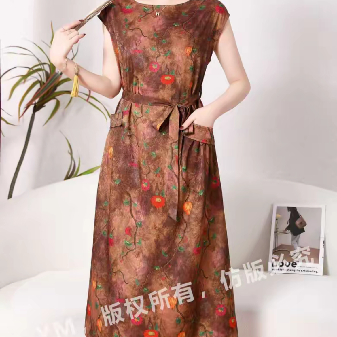 955【柿柿红】高端订制连衣裙 休闲女士夏季复古宽松