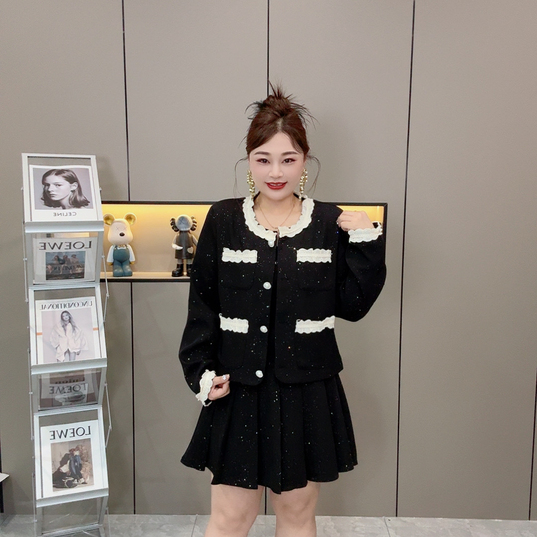 【香风套装】高品早春香风满天星大码女装显瘦两件套   外套➕半裙 