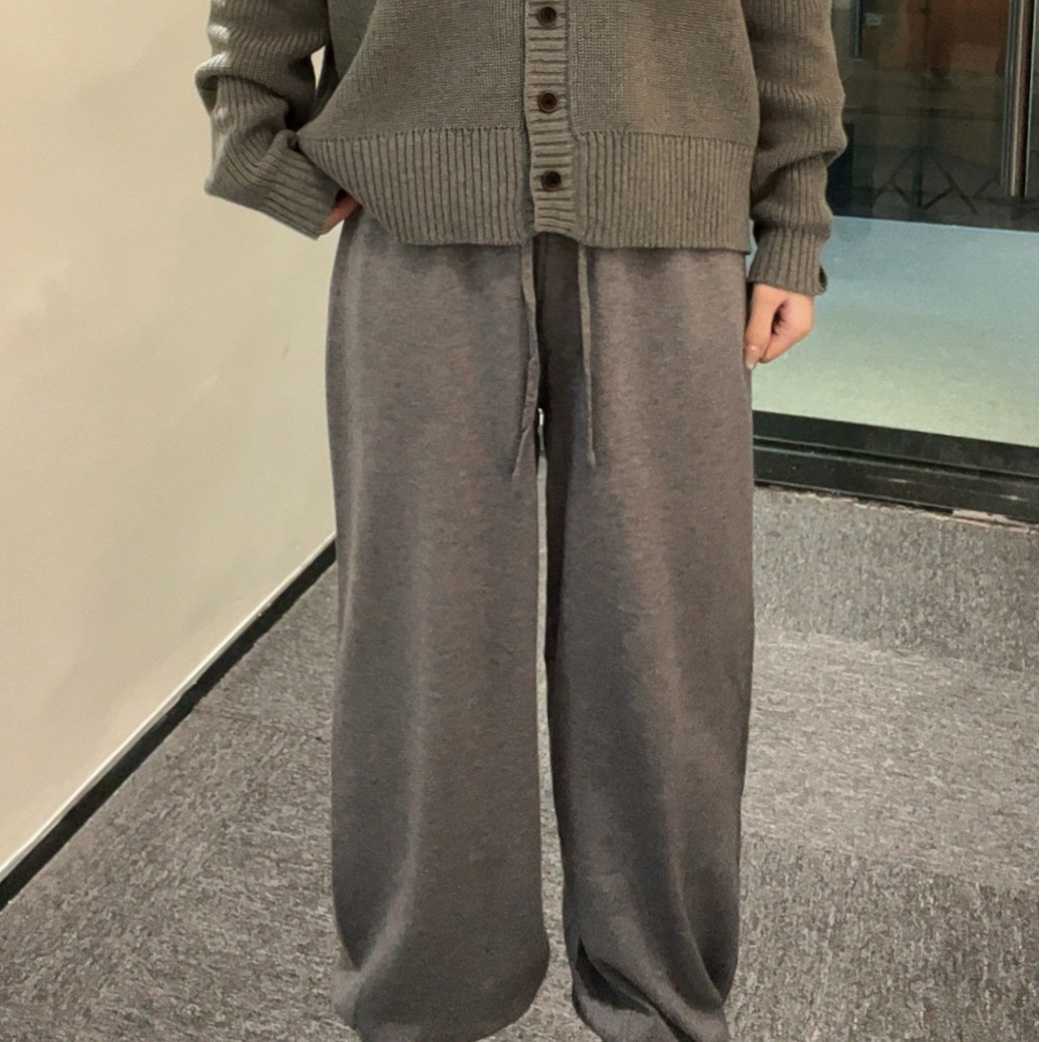 2025秋冬新款裤子女宽松显瘦灰色休闲裤收腰绑带长裤