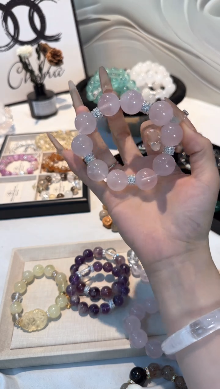 水晶手串未镶嵌18mm粉水晶