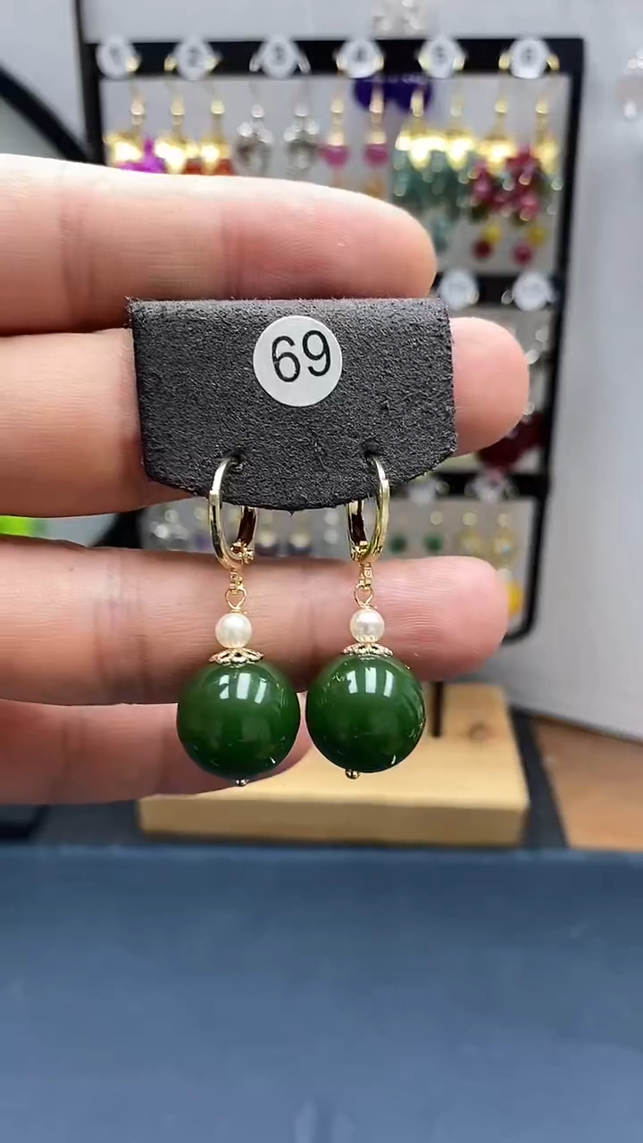 和田玉银S925镀金镶嵌耳饰尺寸14mm耳扣04