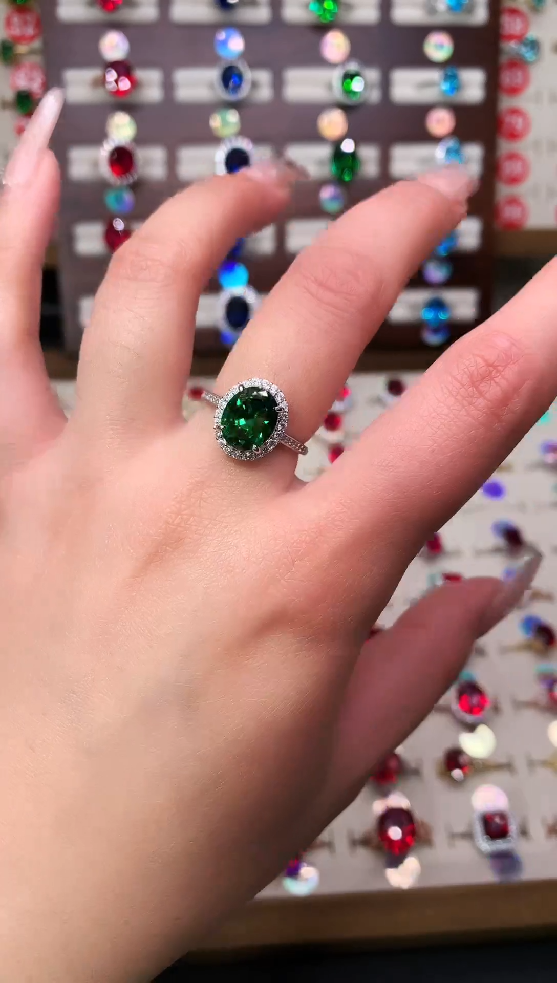 银S925镶嵌透辉石戒指8*10 银托