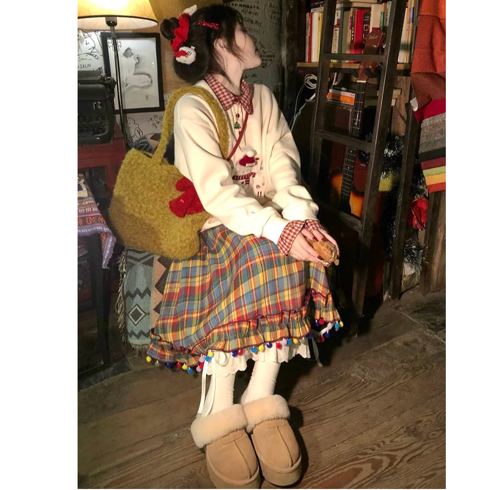 【绒冬小雪人】可爱雪人kitty贴布绣加绒卫衣➕圣诞小糖豆复古套装