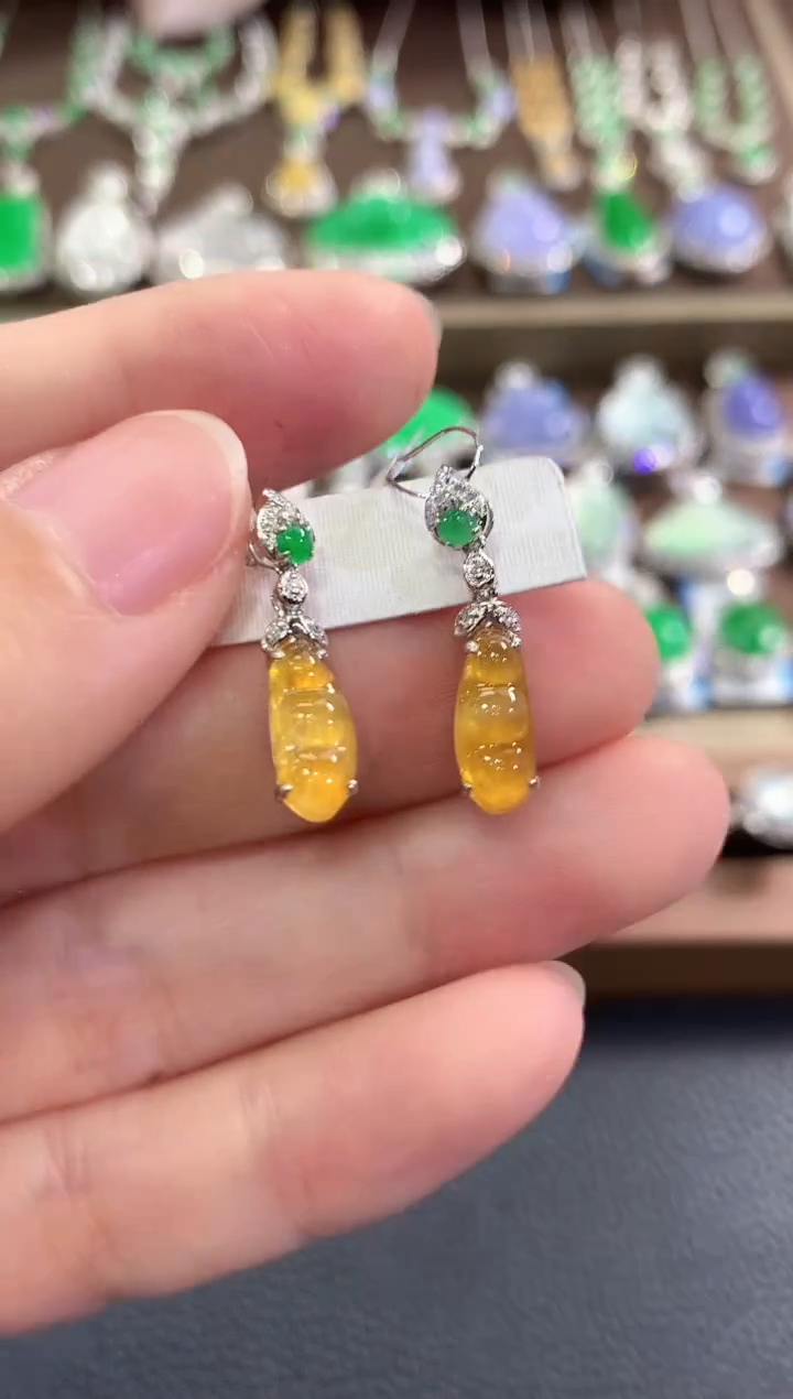 18K金镶嵌翡翠耳饰b104多样性一件发货