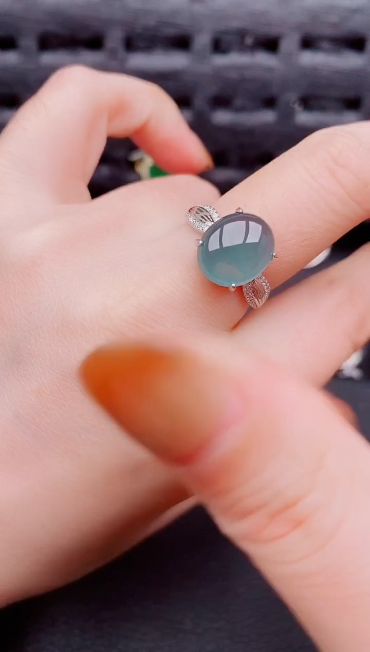 【闪购商品】翡翠戒指银S925镶嵌天然a货翡翠1226