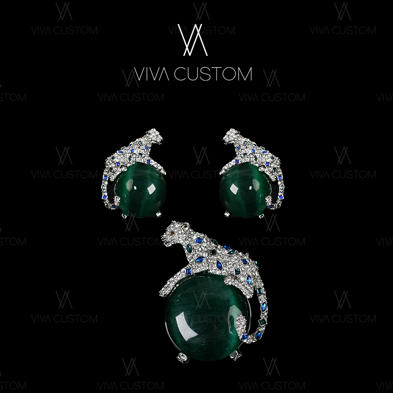 铜合金合成锆石耳饰 （精工系列）典藏高定镶嵌雪豹套装