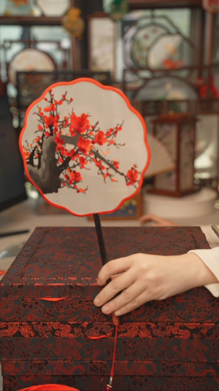 扇子团扇 绣花双面非遗