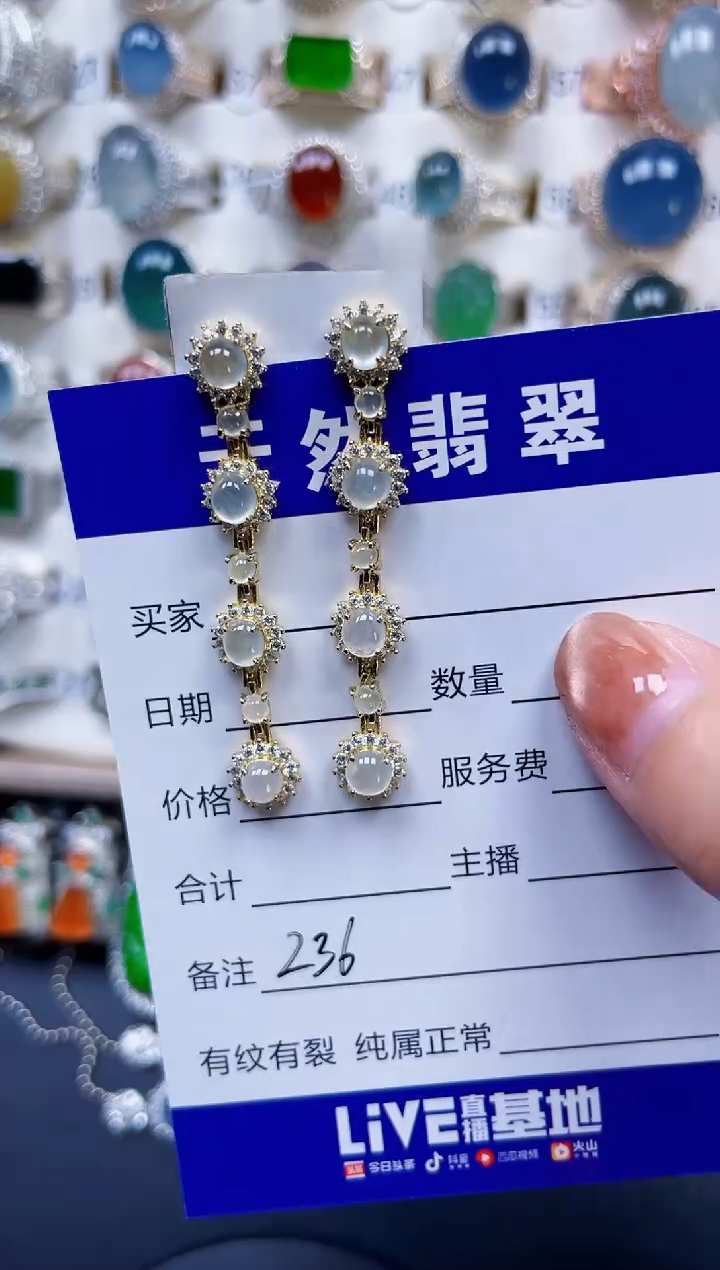 银S925镶嵌翡翠耳饰236