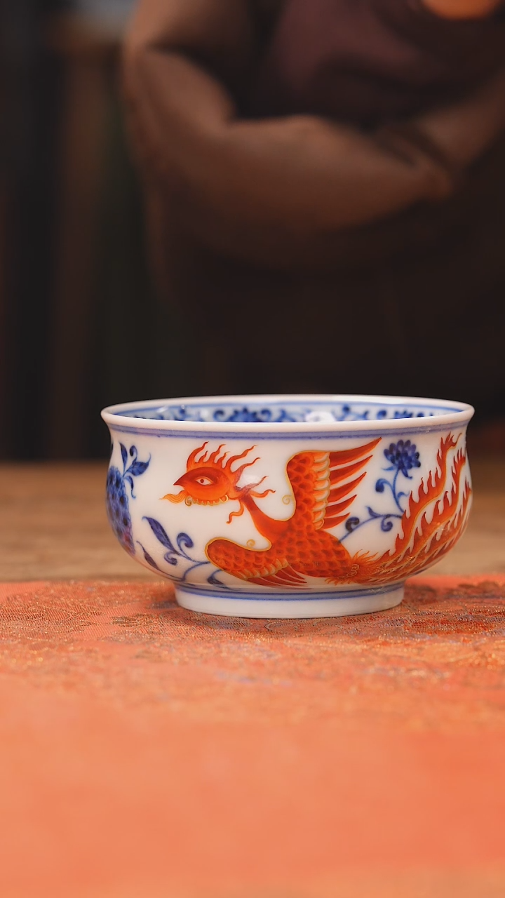 【闪购商品】杯团窑 凤穿绣球花矮炉杯