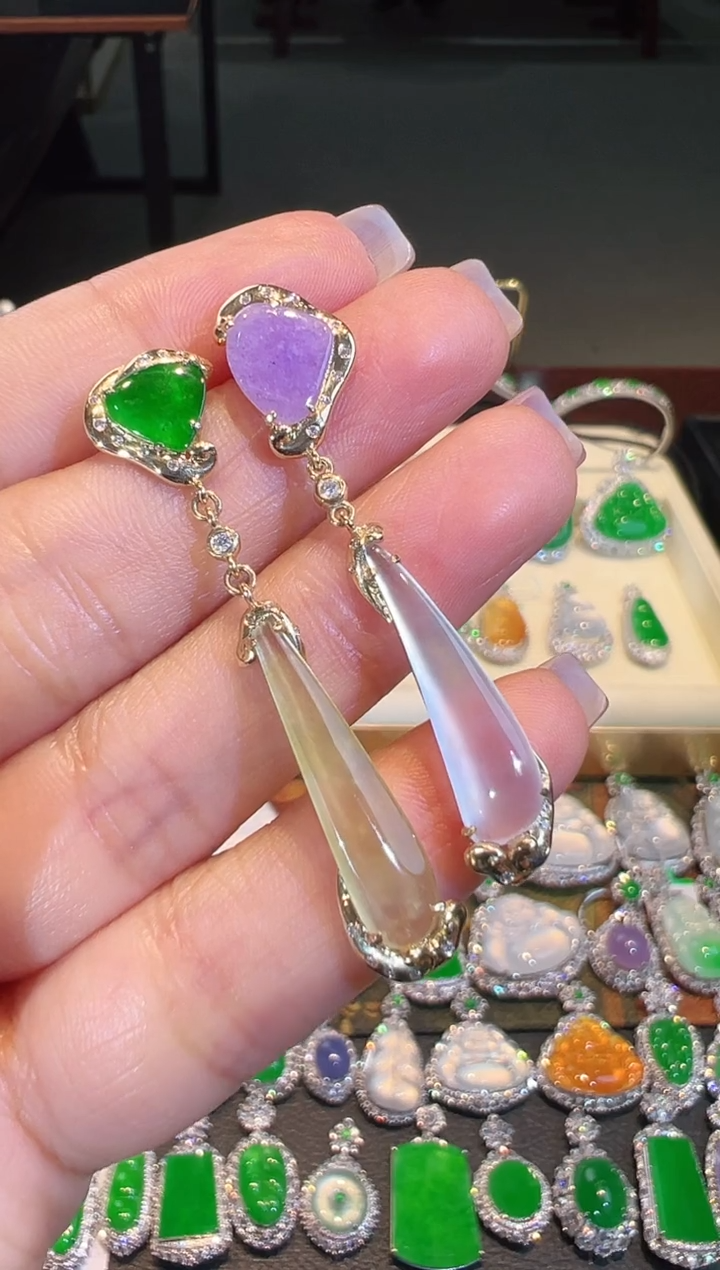 【闪购商品】翡翠耳饰18K金镶嵌翡翠
