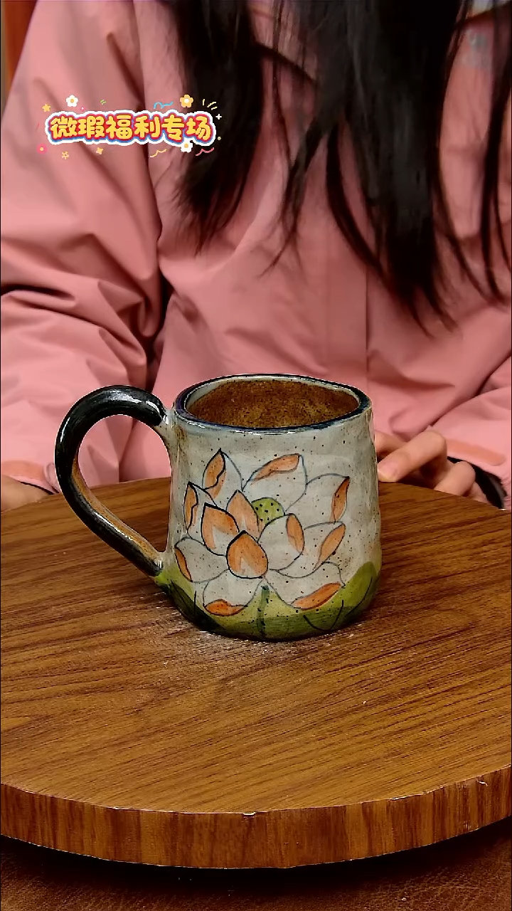 杯子陶手工手绘釉下彩陶瓷，微瑕