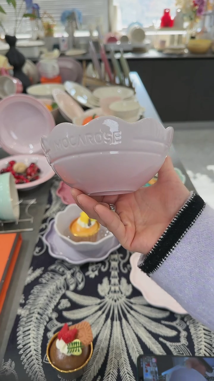 【闪购商品】瓷炻彩花边碗14cm-樱花粉