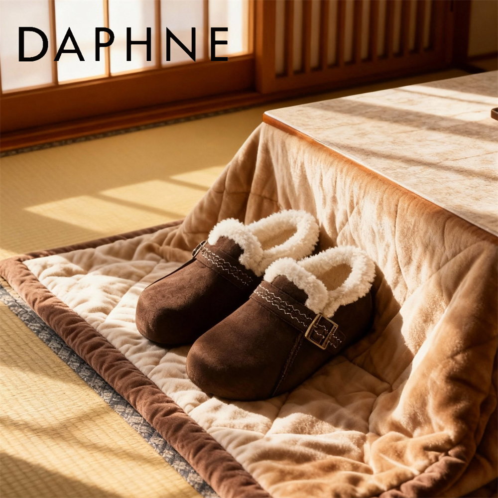达芙妮厚底休闲加绒勃肯鞋女2025冬季新款复古内增高懒人毛毛棉鞋商品图