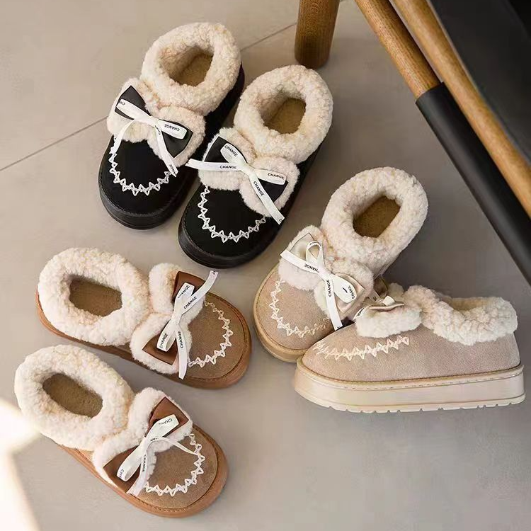 蝴蝶结包跟保暖棉拖鞋1188