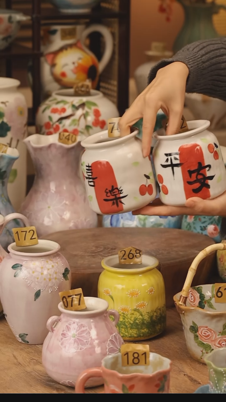 陶瓷景德镇设计师手作花器摆件侘寂风@M682和707@2个