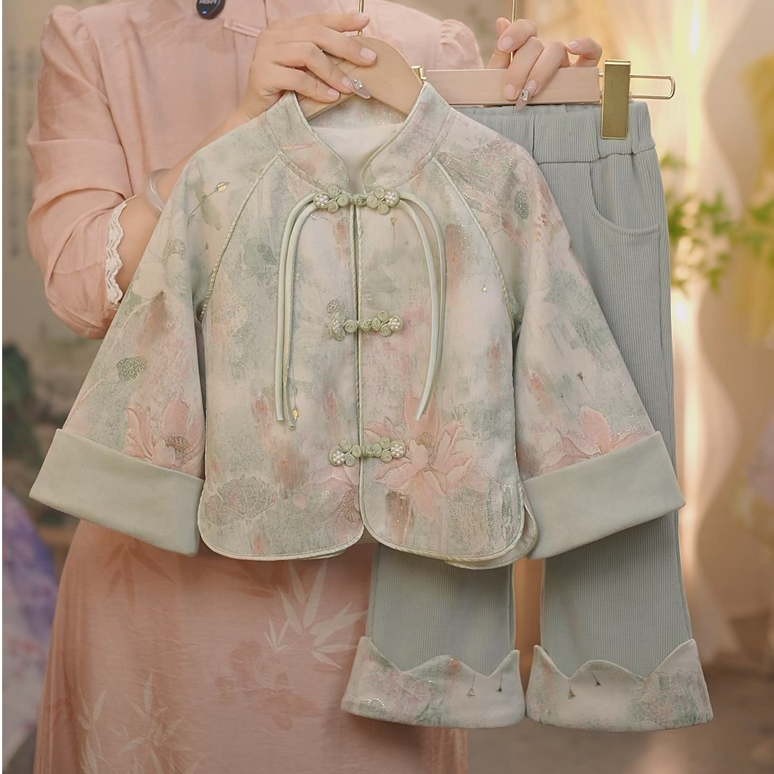 现货【碧瑶】SC633女童春季2025新款国风外套裤子新中式套装拜年服