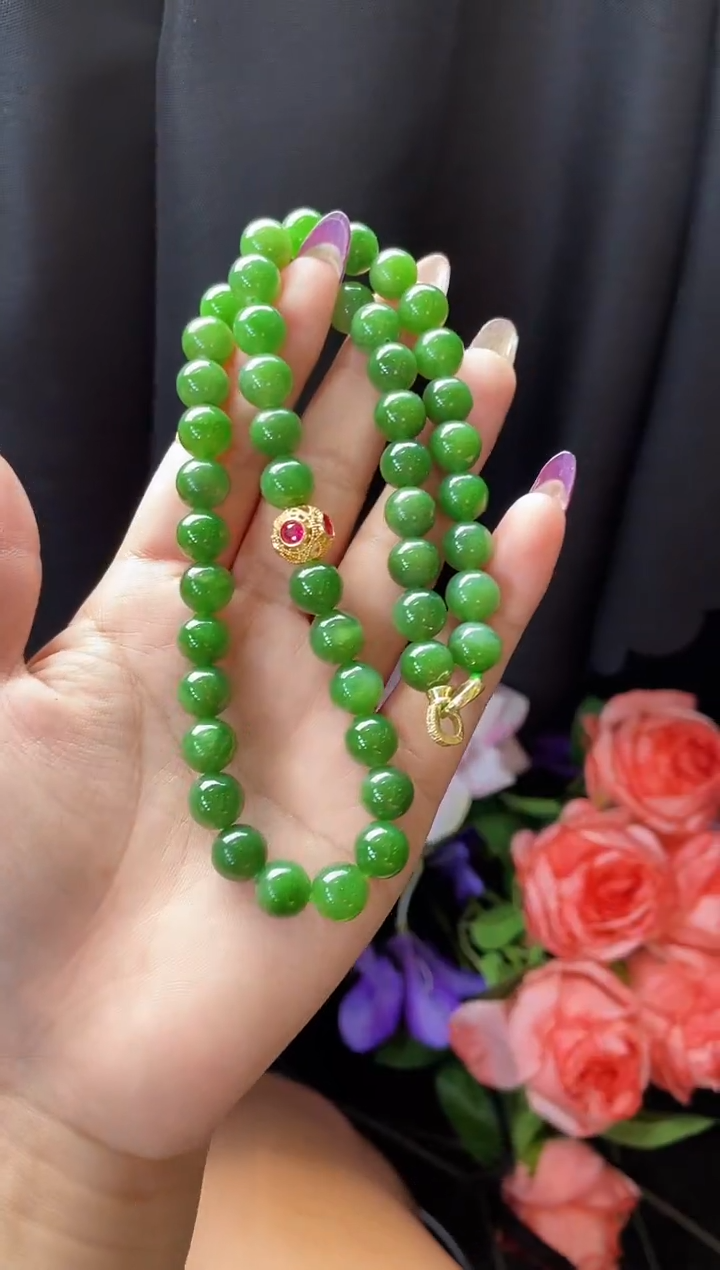 【闪购商品】和田玉项链18K金镶嵌10MM 多样性发一