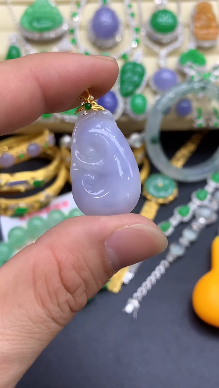 颈饰18K金镶嵌翡翠504-中国好珍宝