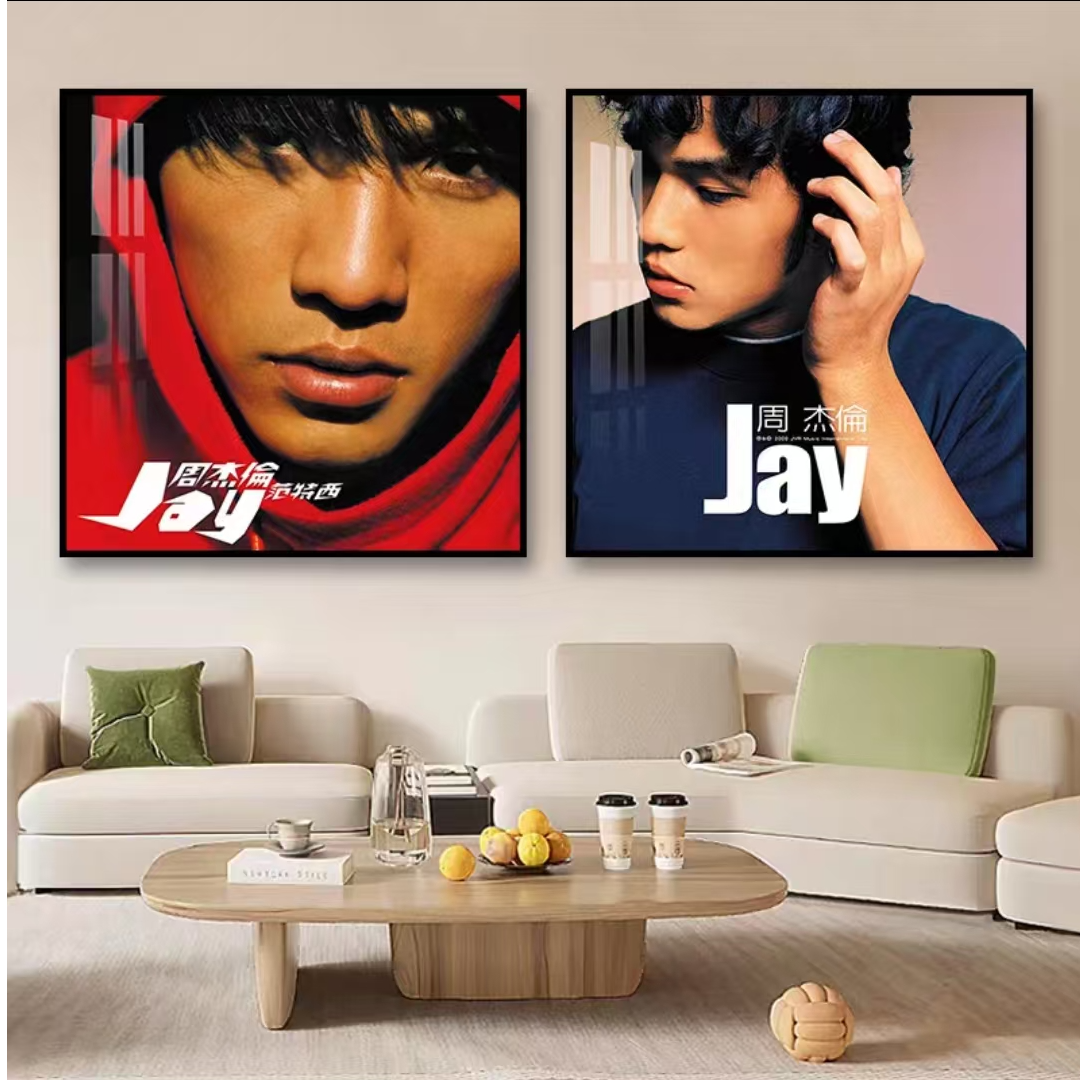 《周杰伦》专辑挂画CD黑胶唱片JAY客厅沙发背景墙面装饰品 40*40*2 