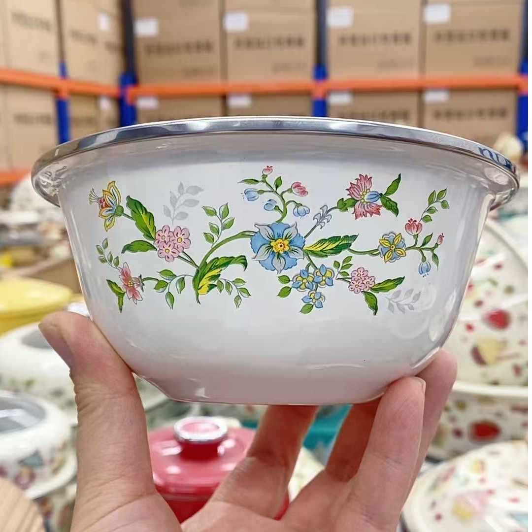 【包边】直径16CM加厚芳香有脚碗搪瓷面碗家用汤碗【颜色随机】