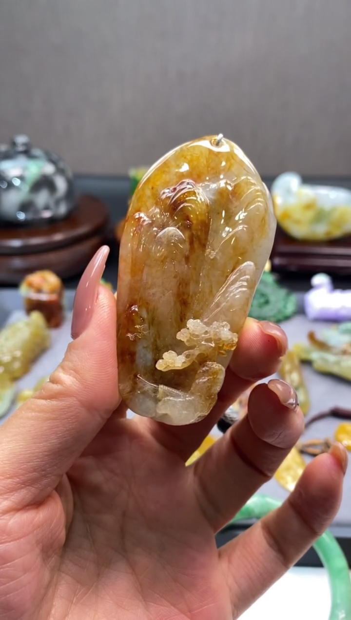 【闪购商品】翡翠挂件未镶嵌翡翠冰黄翡山水