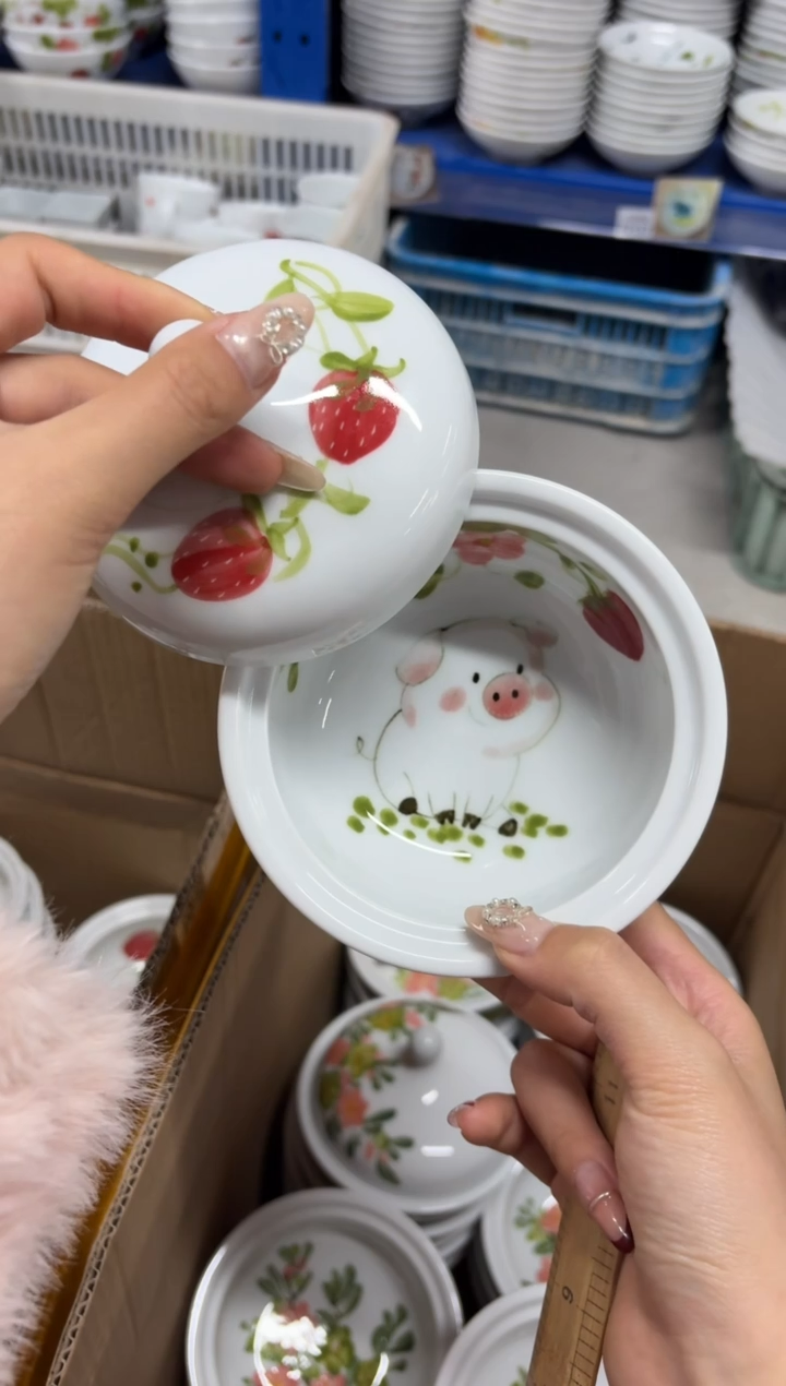 瓷片景德镇高温陶瓷食品级手绘釉中彩-炖盅