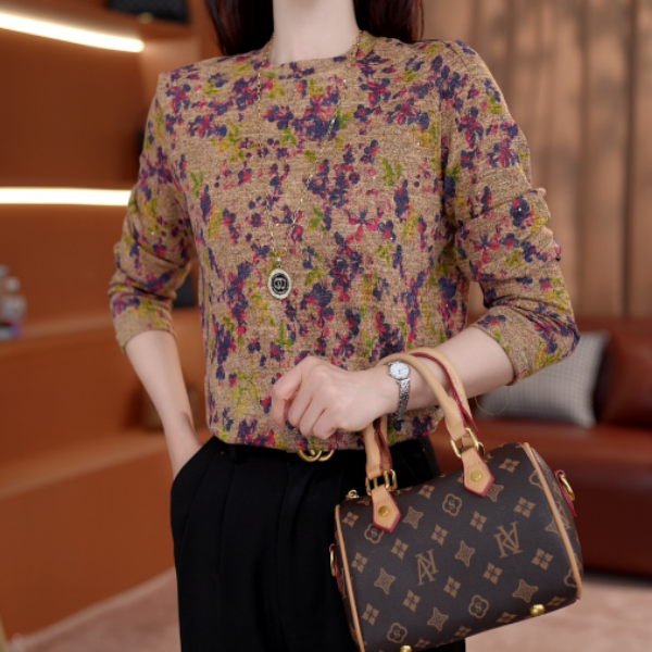 2025新款凝暮碧莺气质圆领高端小衫套头时髦长袖上衣打底衫女