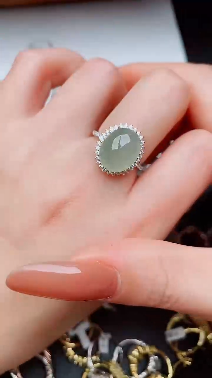 银S925镶嵌戒指翡翠...