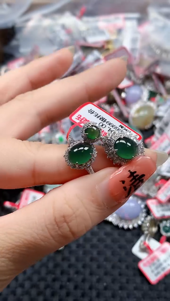 银S925镶嵌戒指翡翠天然A货缅甸翡翠