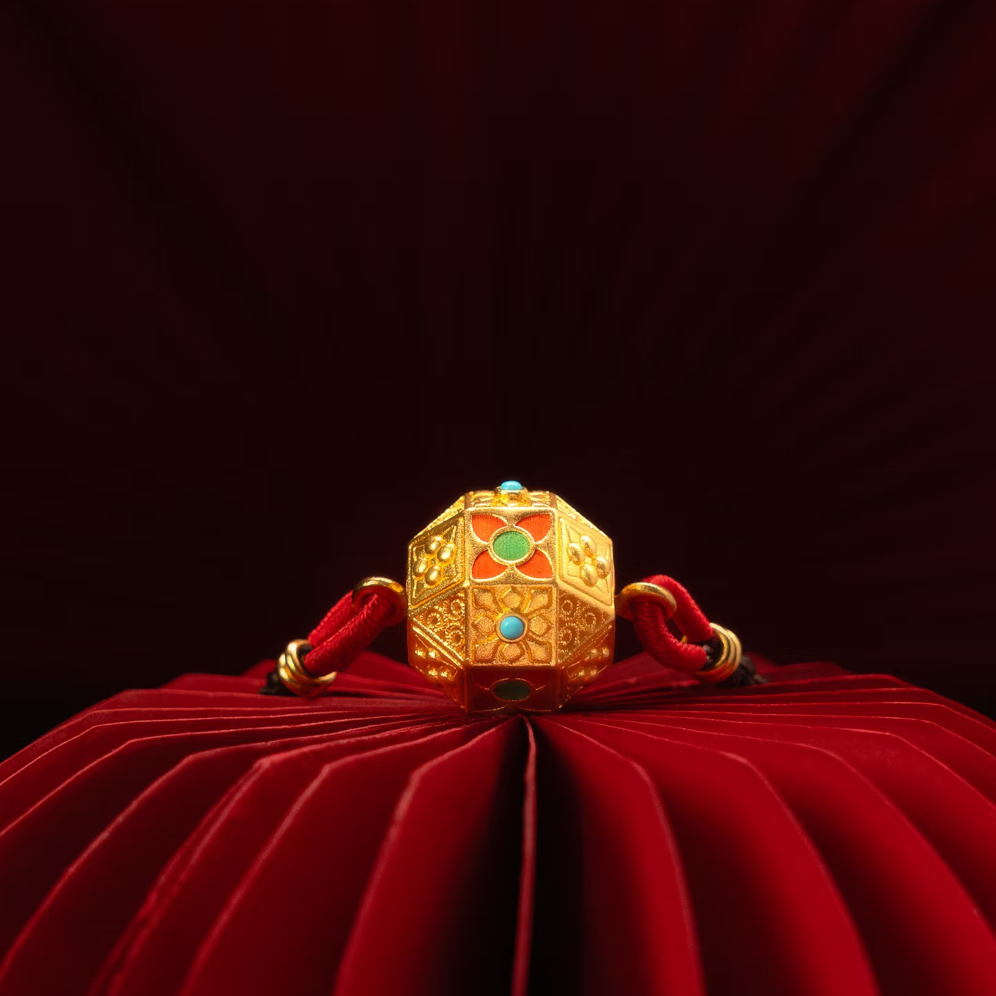 京工美作古法黄金八方聚瑞吊坠珐琅国潮可转动手工小众送女友