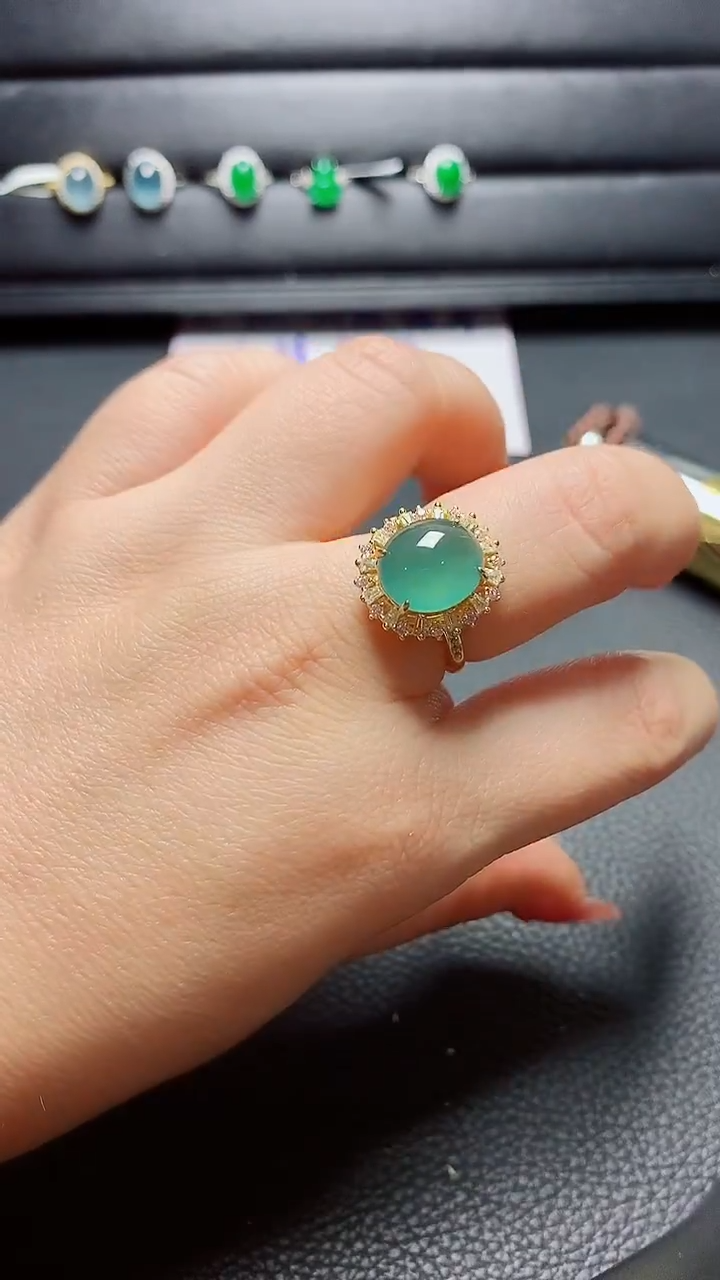 银S925镶嵌戒指翡翠  天然翡翠A货s925银镶