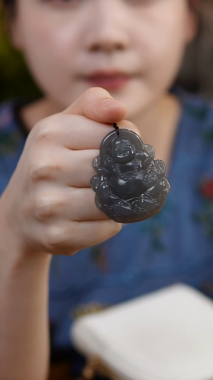 和田玉烟紫弥勒佛吊坠 （配扣头）@BLB0905D