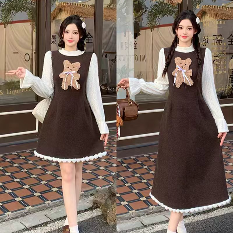 冬装大码女甜美气质可爱连衣裙圣诞氛围感连衣裙23477短+23455长