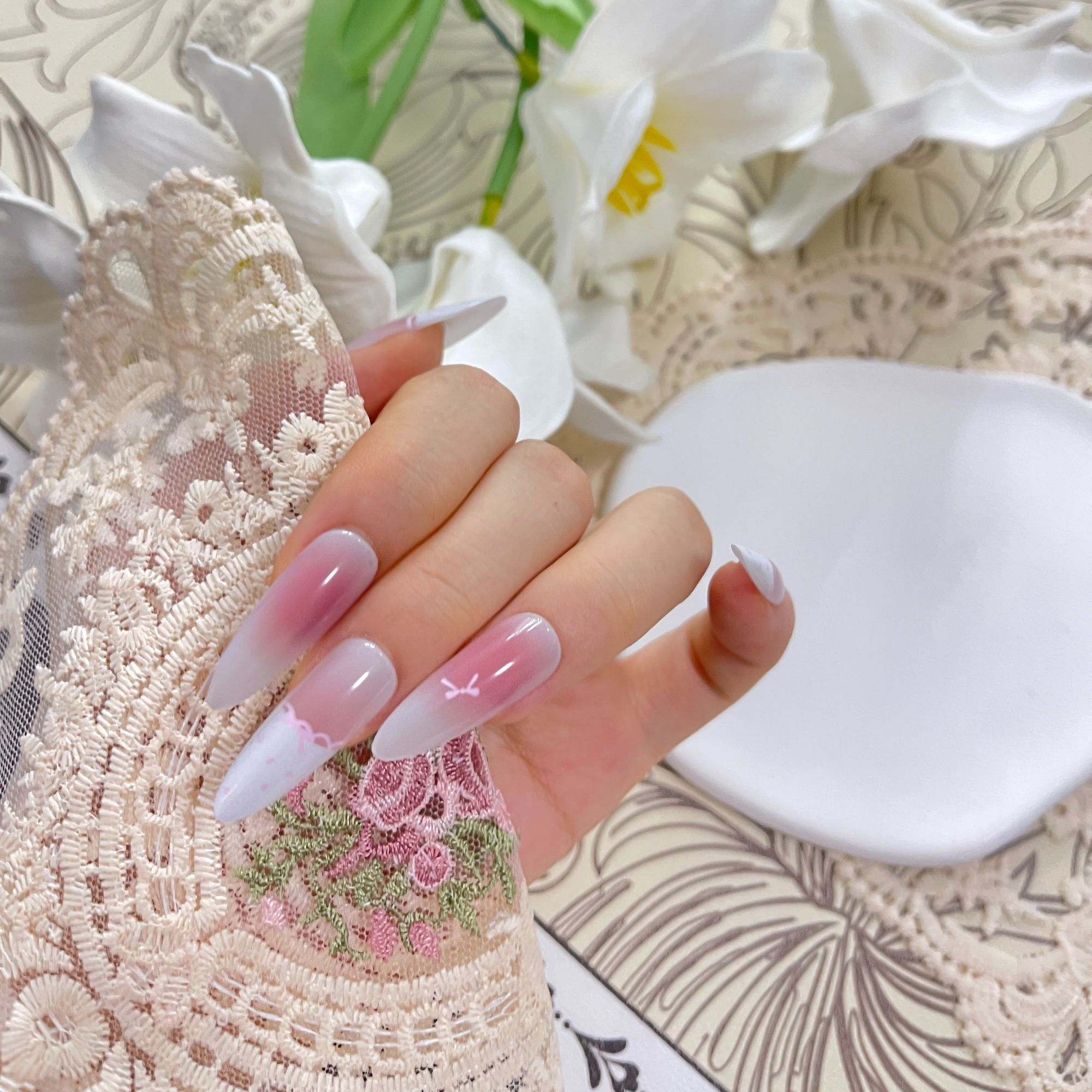 018【蓝粉裙边】直播显白美甲穿戴甲短款