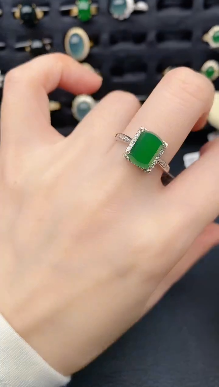 银S925镶嵌戒指翡翠天然a货翡翠84