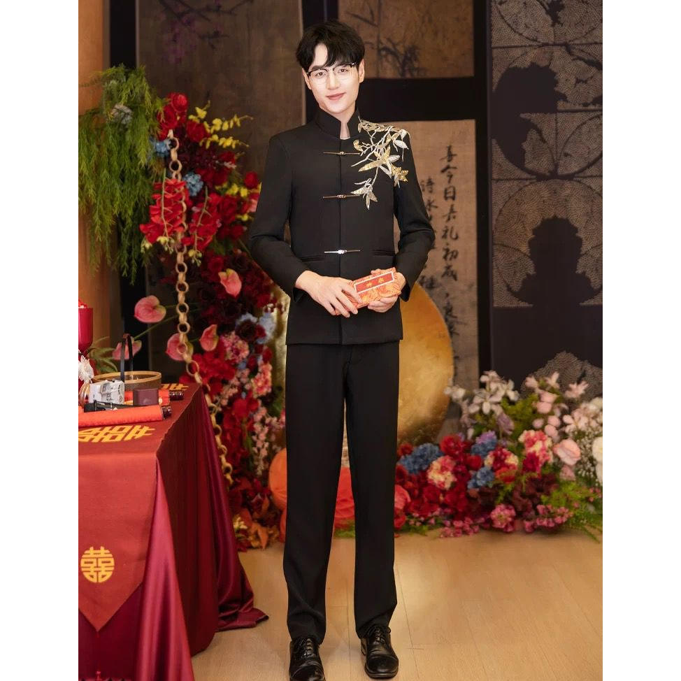 新郎结婚礼服中山装秀禾2025新款复古唐装男士喜服中式男装中国风
