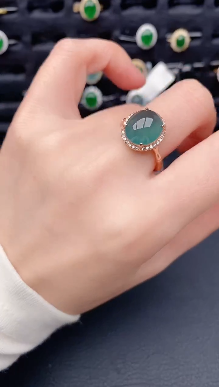 银S925镶嵌戒指翡翠天然a货翡翠538