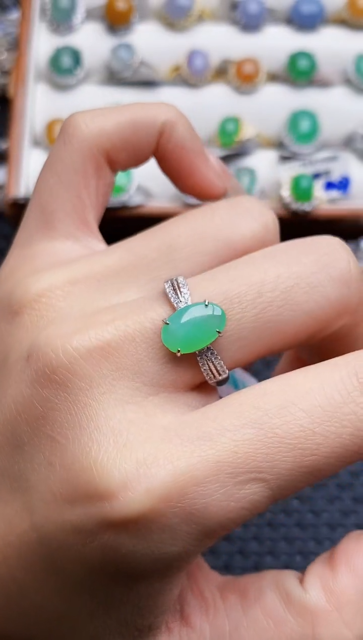 银S925镶嵌戒指翡翠7049