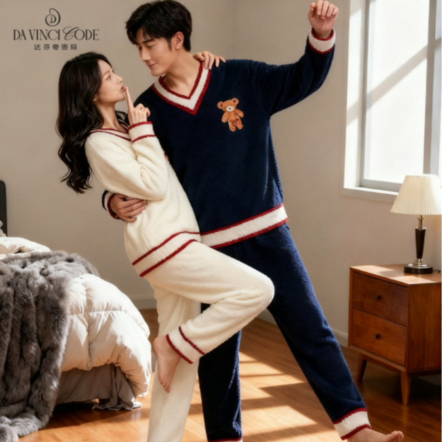 DAVINCIART【半边绒】男女情侣款加厚秋冬新款睡衣保暖毛绒家居服