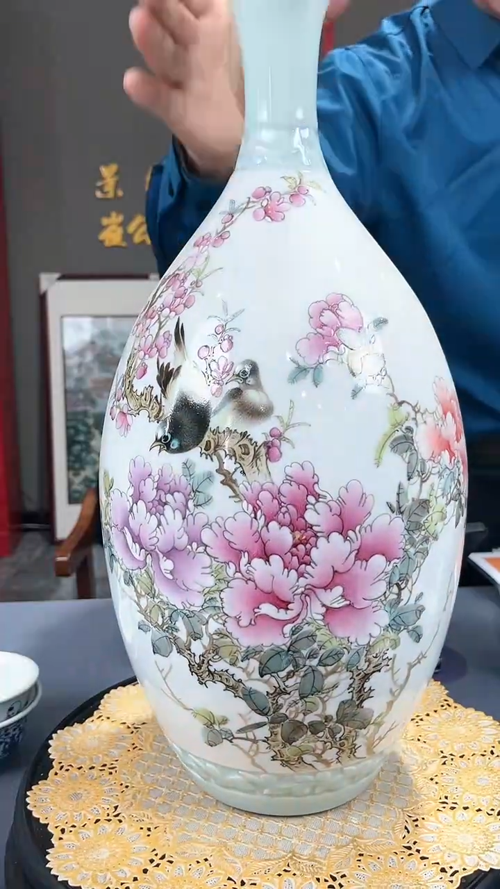 【闪购商品】官窑瓷画院314官窑瓷画院花鸟赏瓶