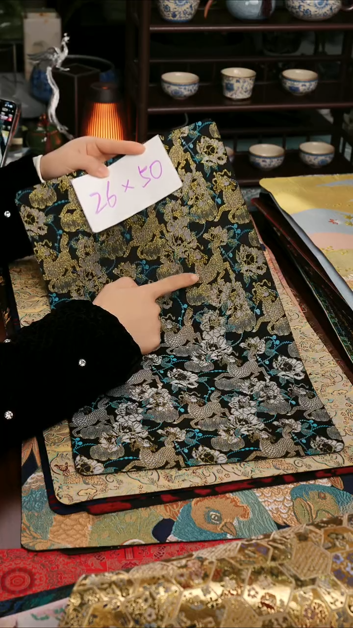 【麒麟牡丹单面】中国风干泡织锦茶席26*50