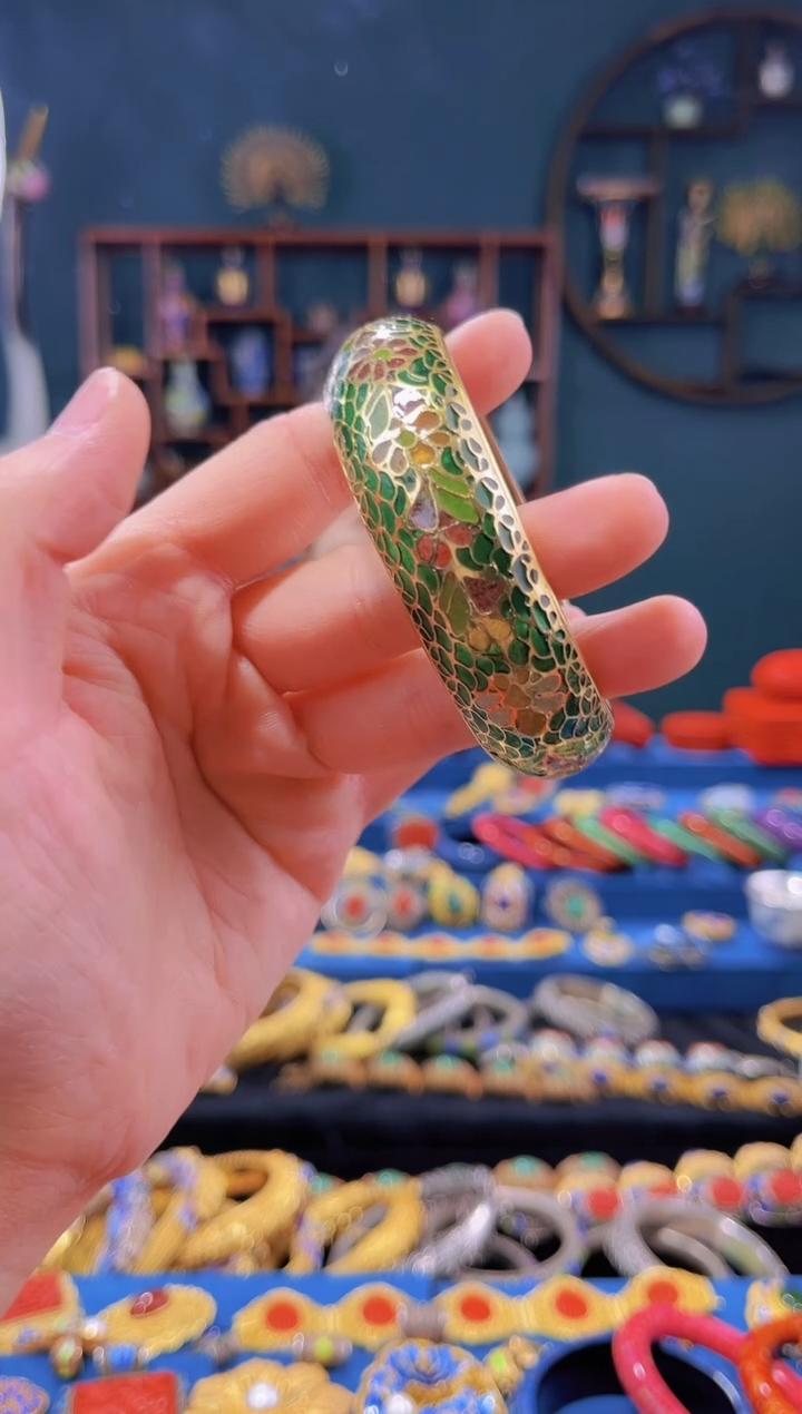 【闪购商品】非遗绝技 景泰蓝脱胎手镯 绿 53-59