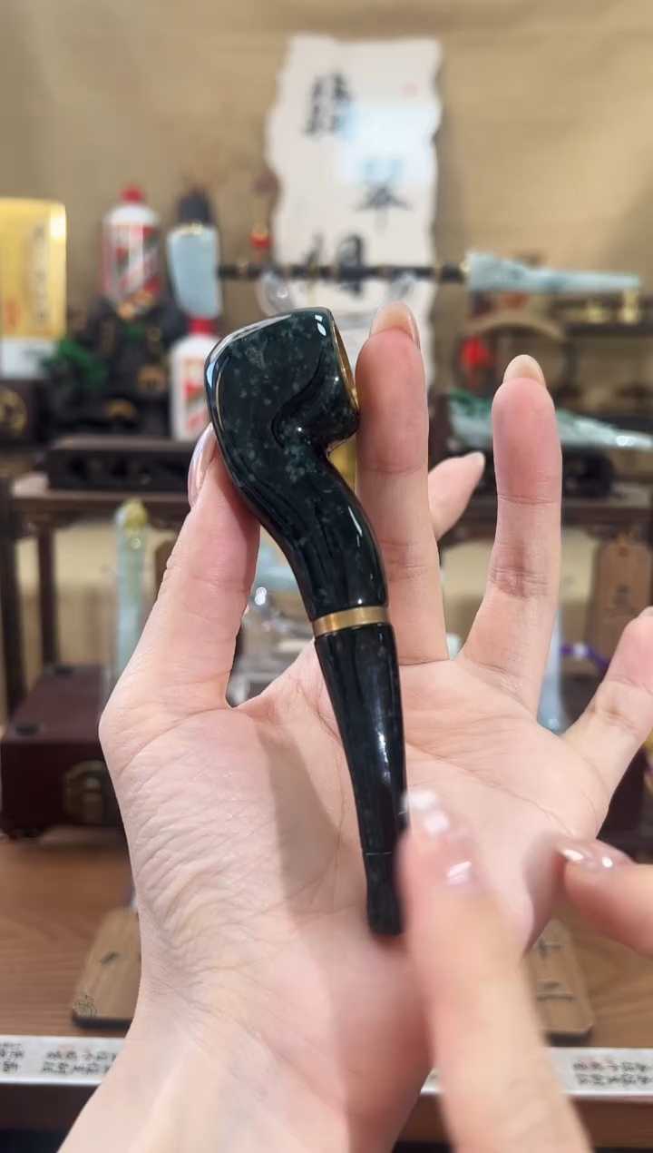 天然缅甸A货翡翠过滤烟斗