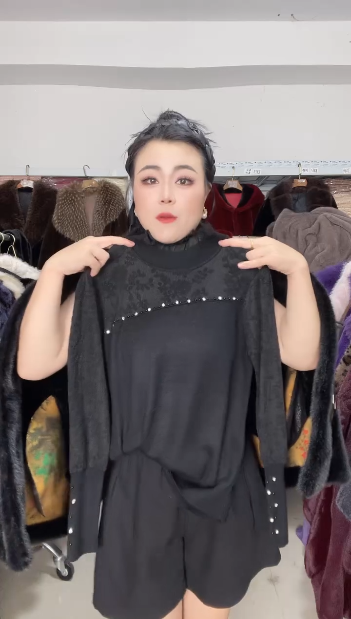 重工套头毛衣打底衫黑色 