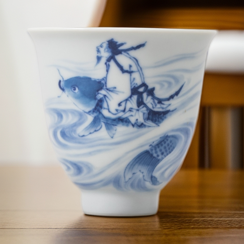 华山拙隐︱琴高乘鲤图闻香杯