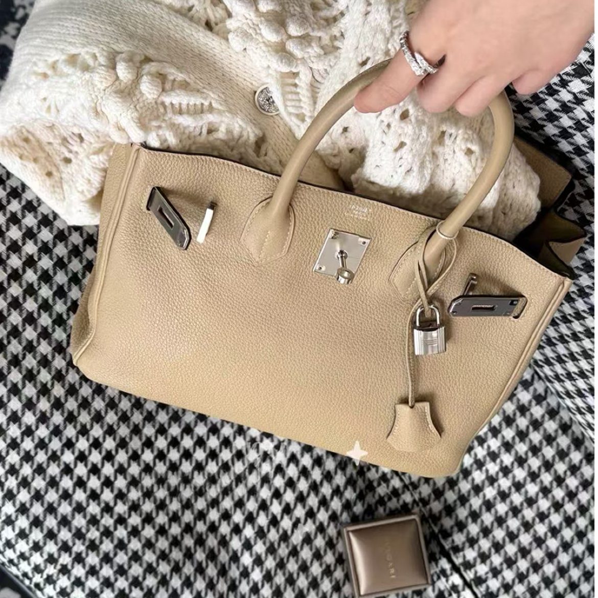 99新 Hermes/爱马仕 拆单链接 birkin30风衣灰银扣togo皮X刻