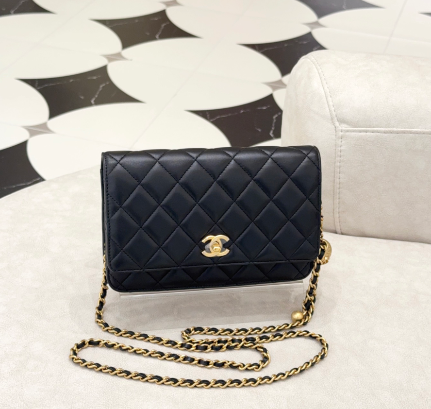 95新 Chanel/香奈儿 GGS香奈儿金球woc黑金羊皮芯片款72335000