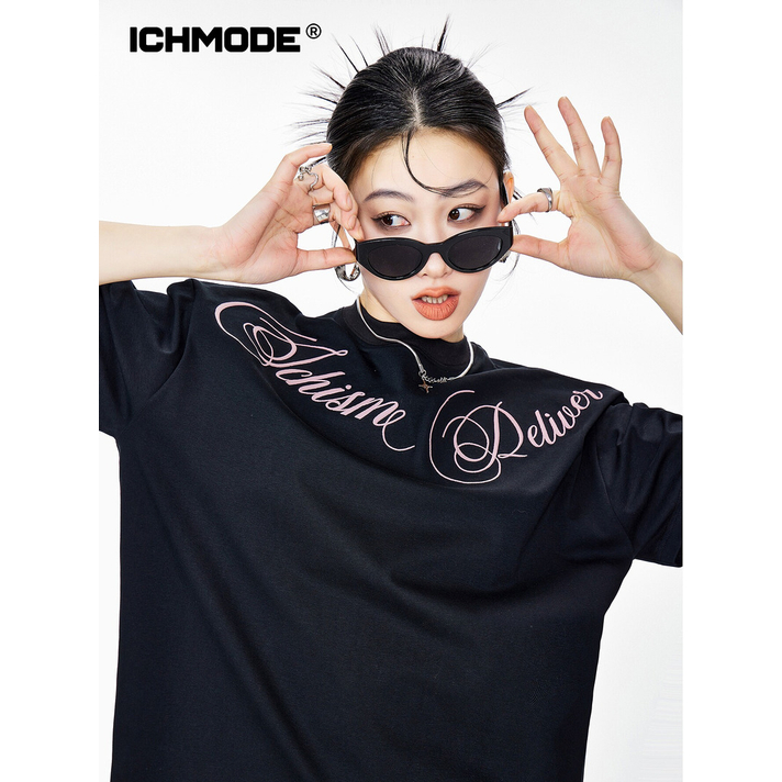 ICHMODE美式索罗娜短袖T恤女圆领上衣宽松运动凉感时尚休闲中性