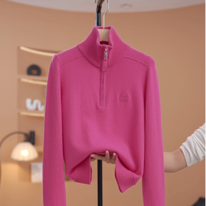 【荣荣】半拉链高领纯色百搭显瘦针织衫-Y20059